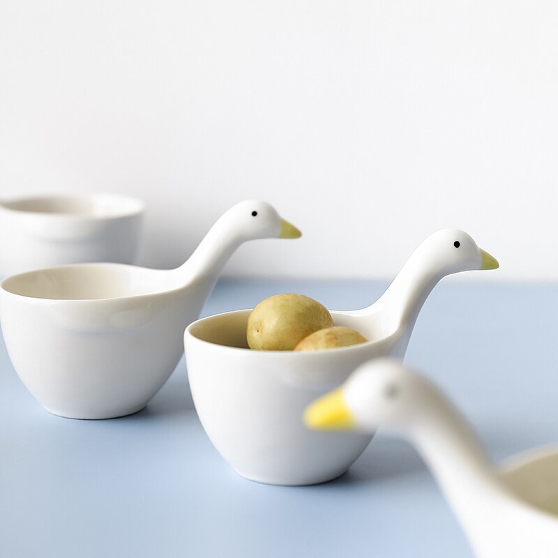 Cute Ceramic Duck Bowl Handmade Saucebowl Small Pottery Spice Bowl Trinket Dish Home Storage Animal Seasoning Keeper Salt Holder