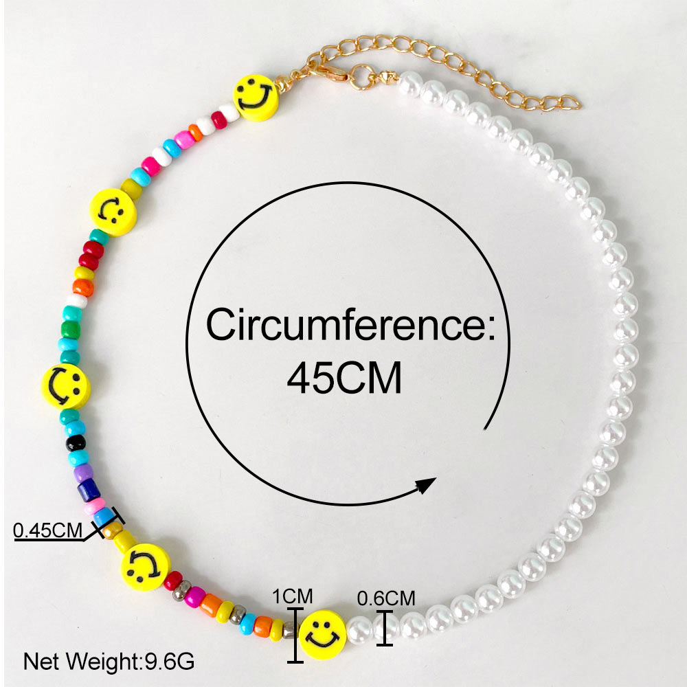 Boho Evil Eye Smile Pearl Beaded Necklace For Women Imitation Pearl Christmas Y2K Happy Face Choker Collar Party Jewelry