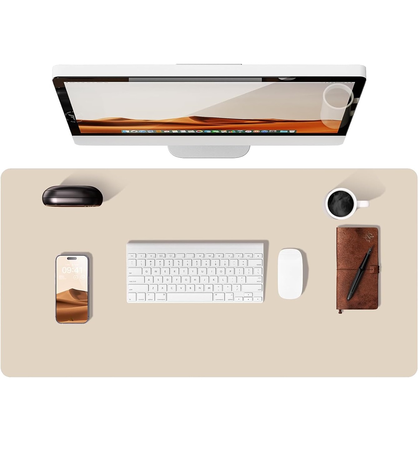 Leather Desk Pad Protector,Mouse Pad,Office Desk Mat,Waterproof Non-Slip PU Leather Desk Blotter,Computer Desk Pad for Women: 90x45 cm / light yellow