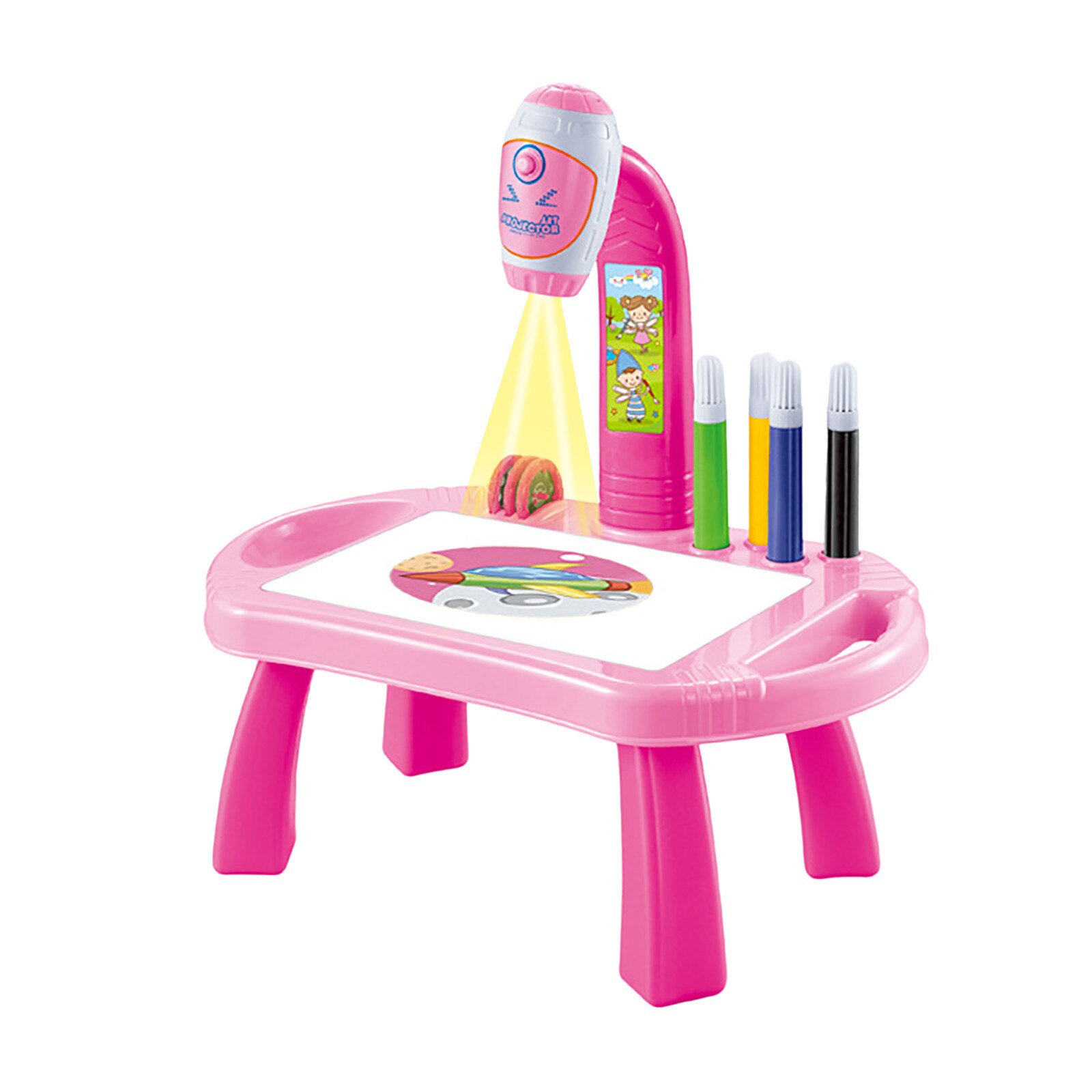 Kids Graffiti Drawing Toys Child Smart Projector Desk With Light & Music Learning Painting Machine Toy Drawing Board Machine: Pink