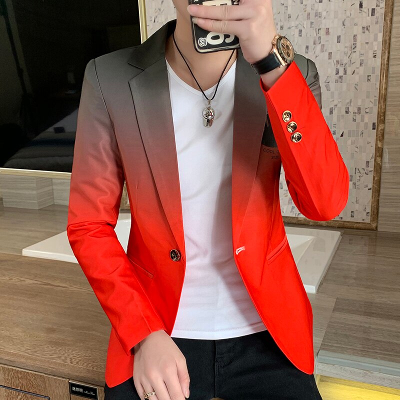 Blazer mænd mandlige gradient jakkesæt masculino koreansk stil slim fit casual mænd trend kjole jakke