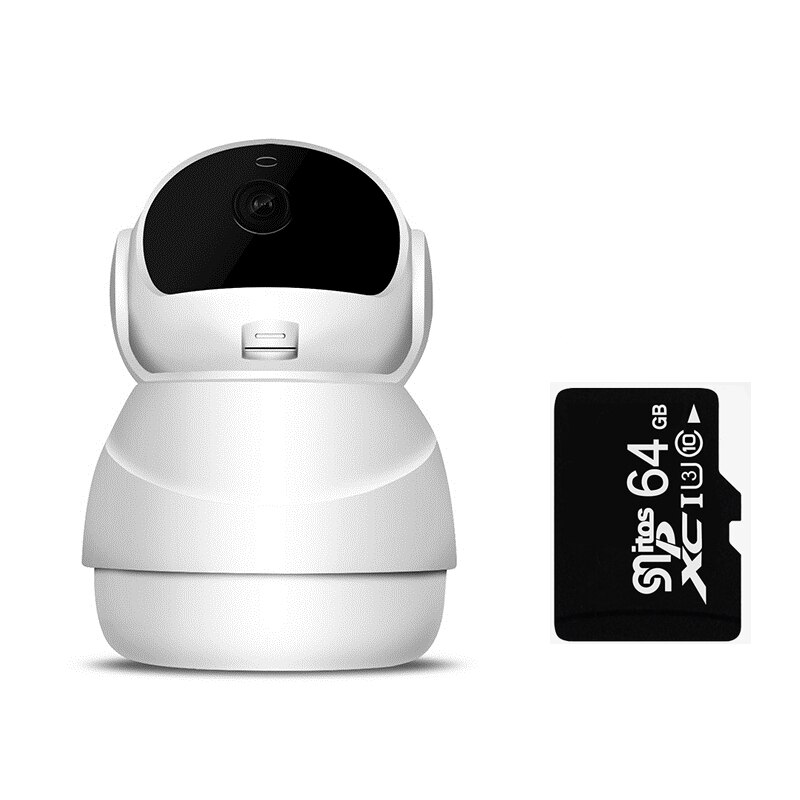 Smart home Camera 1080P HD 360 angolo panoramica WiFi visione notturna Webcam videocamera IP telecamera di sicurezza per bambini Monitor di sicurezza: White-64G U3 card / EU plug