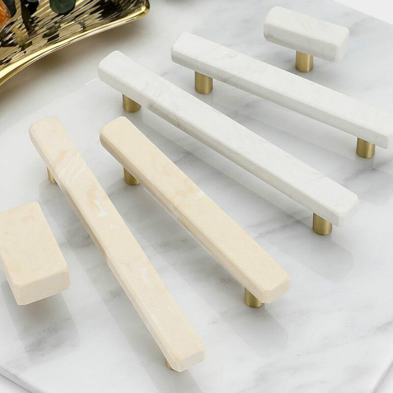 Marmer Deurgrepen En Knoppen Voor Meubels Zinklegering Kast Keuken Kast Dresser Schuifladegrepen Pulls Stone Rock Beige