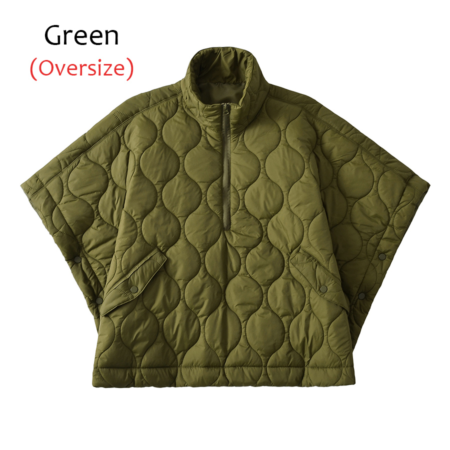 Cotton-padded Women Camping Shawl Cape Coat Argyle Stand Collar Thickened Warm Winter Topcoat Lady Outwear Batwing Sleeve Poncho: S / army green