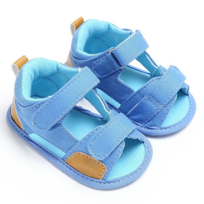 Infant Baby Boys Soft Cotton Sandals Baby Summer With Non-slip Suede Sandals Flat Soles For Toddler Boy 0 to 18M: Sky Blue / 7-12 Months