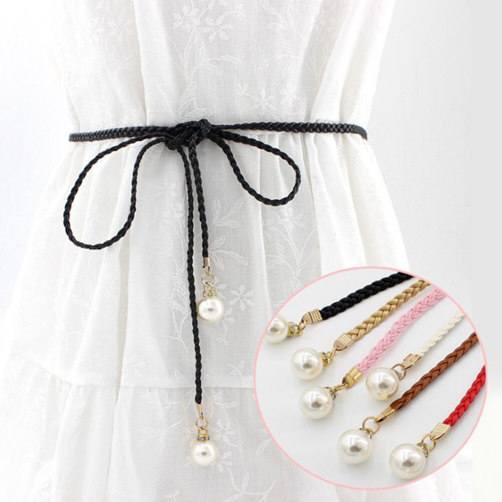 Thin Braid Women Belt Woven Tassel Pearl Waist Strap Boho Girls Waistband Waist Rope Waist Belts For Dress Accessories