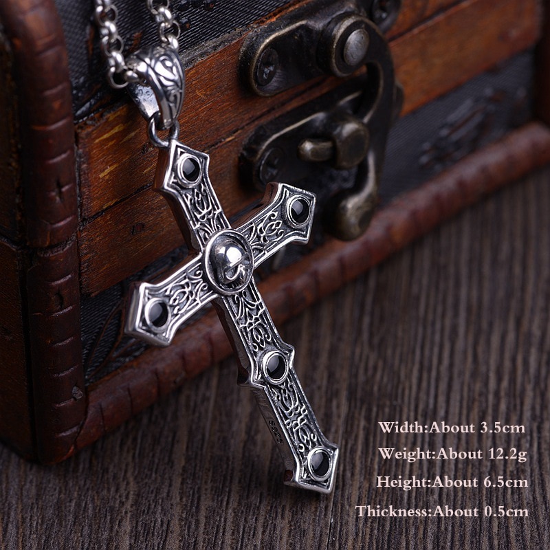 BALMORA 925 Sterling Silber Kreuz Schädel Anhänger für Männer thailändisch Silber retro Christian Schmuck Zubehör Ohne eine Kette