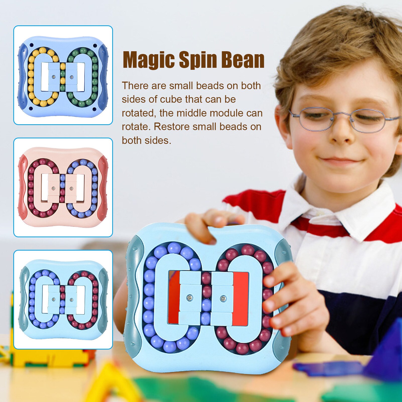 1Pc Anti-Stress Roterende Magic Bean Cube Vingertop Fidget Volwassenen Kids Stress Relief Speelgoed Grappige Educatief Doorbraak Game