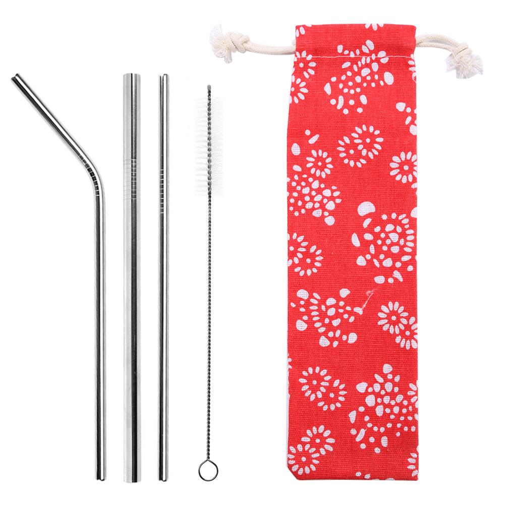5Pcs Reusable Metal Drinking StrawStainless Steel Straws Straight Bent Drinking Straw with Cleaner Brush Pouch