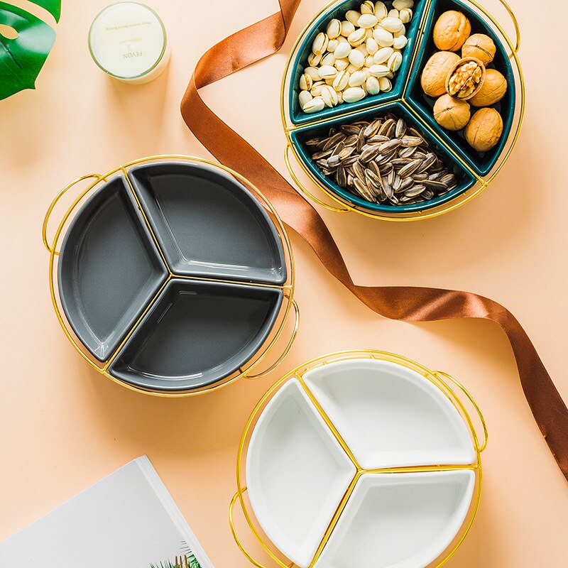 Northern European-Style Ceramic Fruit Dish Dried Fruit Box Hard Fruit Dish Seperated Platter Household Snack Dish Snack Plate