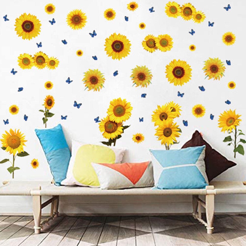 2 Sheets Home Decors Sunflower Wall Stickers Wall Decals Butterflies Wallpaper