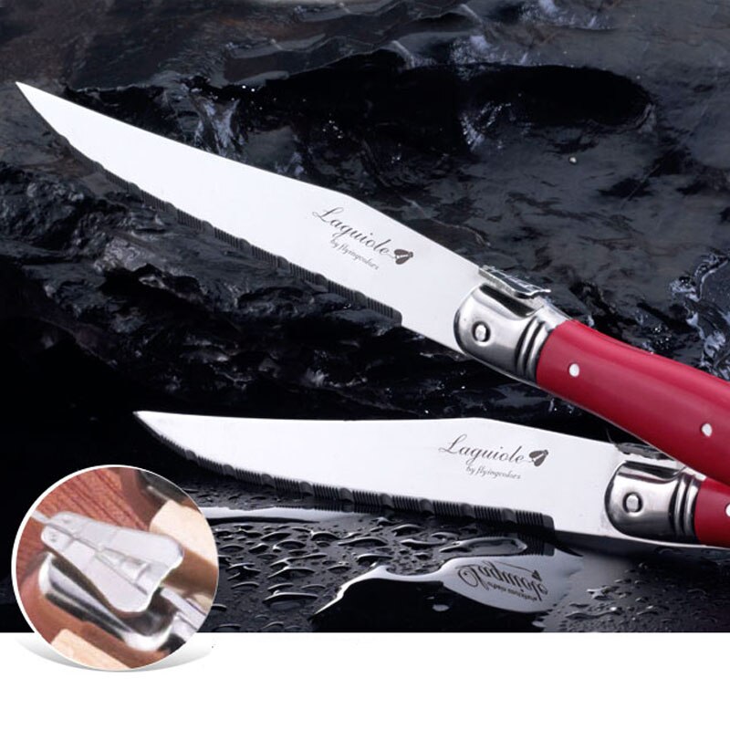 9 ''Laguiole Stijl Rode Steak Messen Set Rvs Diner Mes Restaurant Servies Set Keuken Bestek Kerst Bestek
