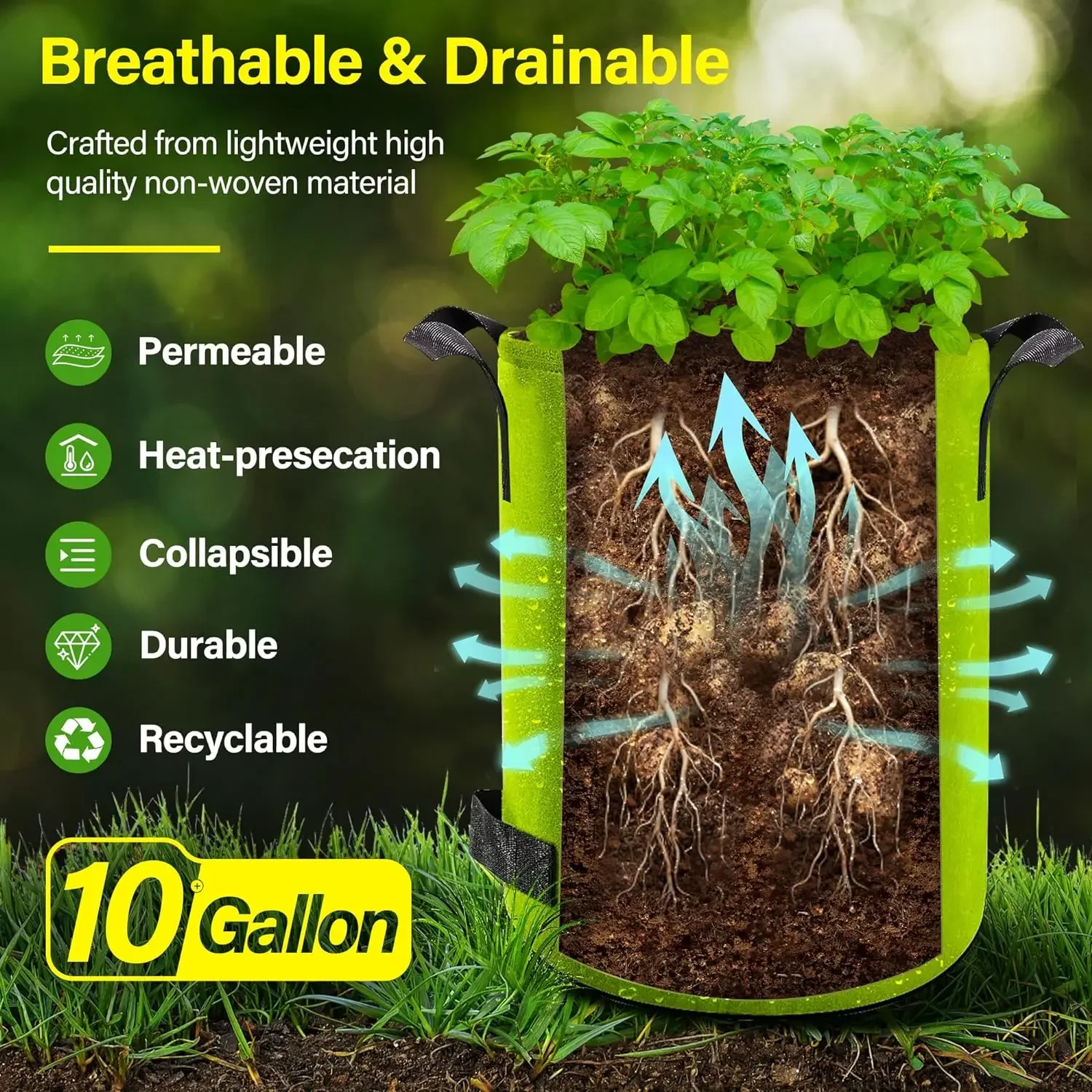 Bolsas de cultivo de plantas de fieltro de 5/10 galones, tela no tejida, maceta para patatas de jardín, bolsas para cultivo de verduras con invernadero, herramientas verticales hidratantes