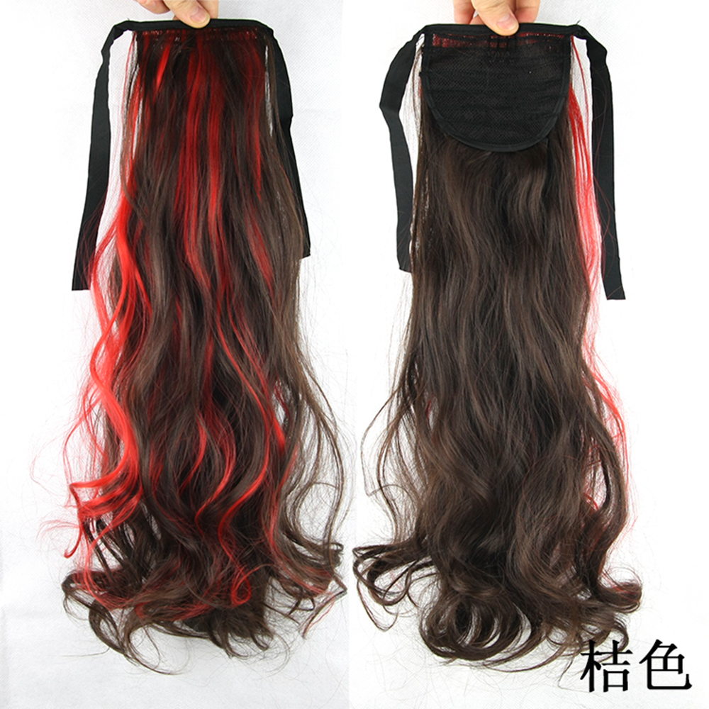 Soowee-coleta de pelo de fibra de alta temperatura, 8 colores, coleta de pelo sintético, Coleta, extensión de cabello con Clip en Rosa y Rojo: 1B/30HL