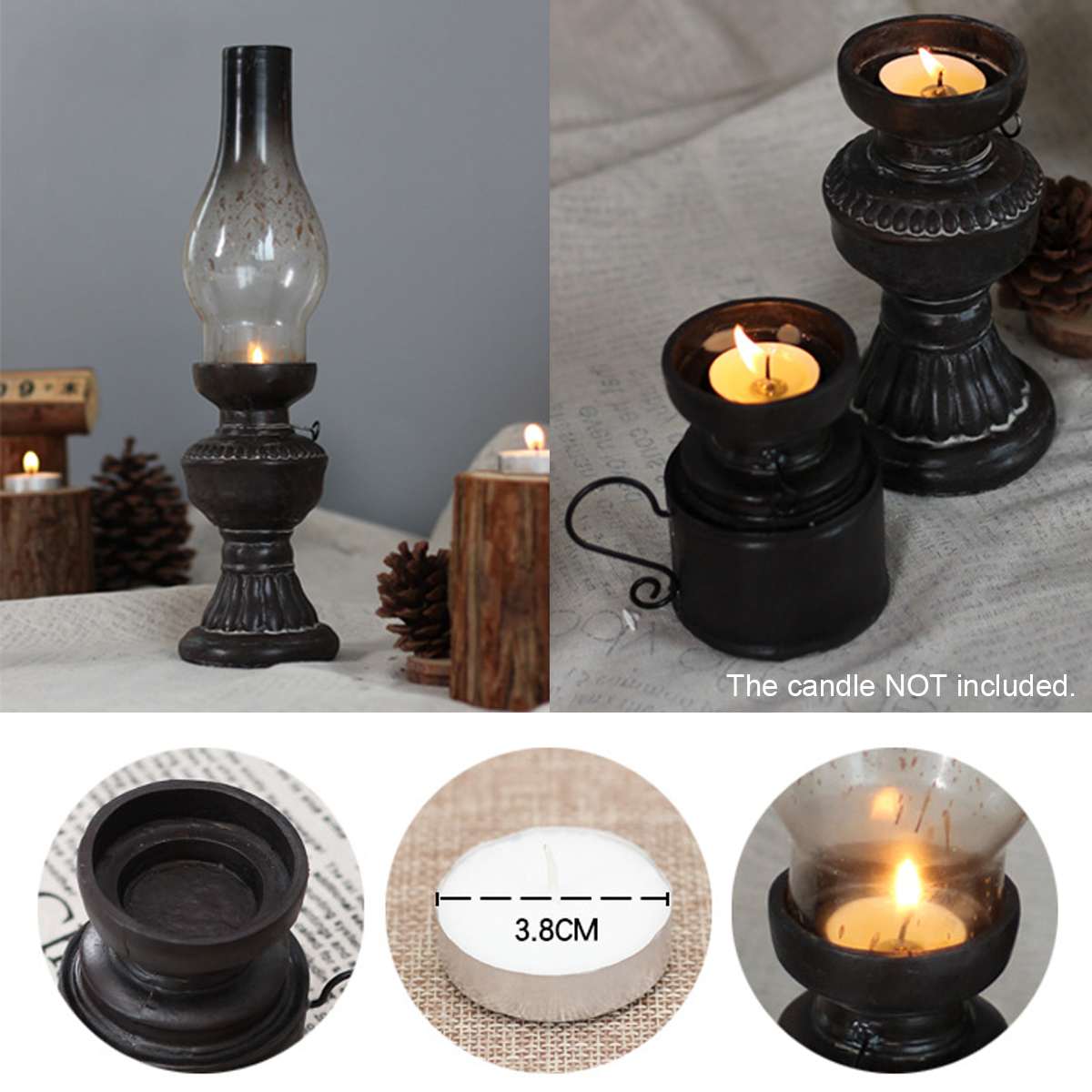 retro Glas Abdeckung Kerosin Lampe Leuchter Nostalgischen Jahrgang Cafe Bar Fenster Dekor Hause Harz Ornamente Kerze Tee Licht Halfter