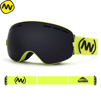 Nandn skibriller snowboard dobbelt lag  uv400 anti-dug store skimaske briller skiløb: Fluorescerende f-sort