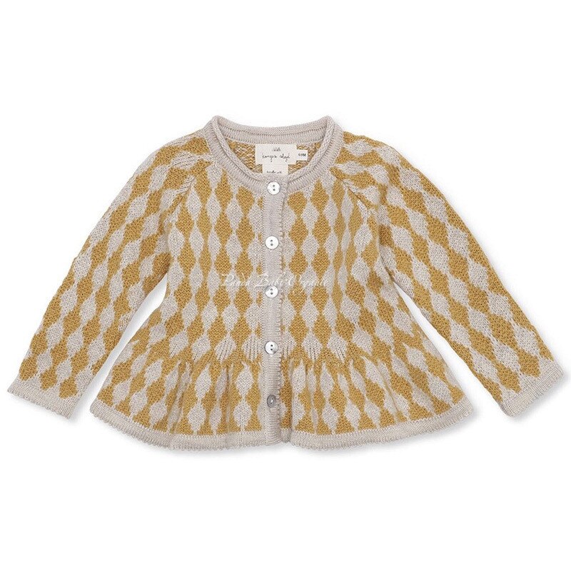 Enkelibb 20% Wol Peuter Meisje Gebreide Truien Diamant Knop Tops Konges Kids Meisjes Winter Rood Geel Trui Met Ruche Zoom: YELLOW / 110 4Y