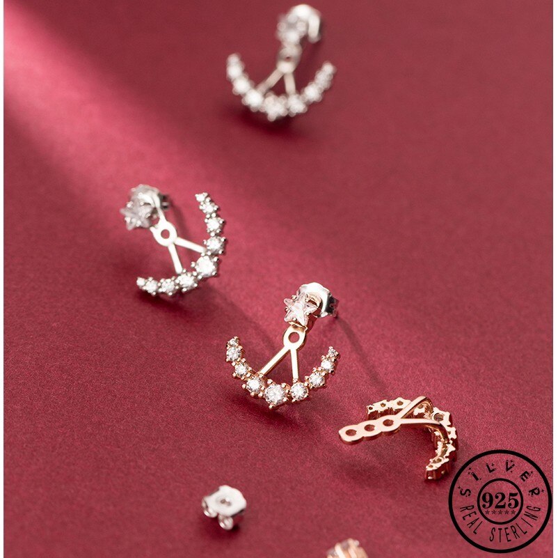 Pendientes plateados de Plata de Ley 925 con forma de estrella de Color rosa dorado chaquetas de lujo Zirconia cúbica pendientes de joyería para mujeres