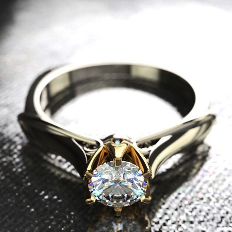 Un carato 6 punte incastonatura anello di diamanti taglio perfetto zirconi cubici promessa anelli con diamante Moissanite