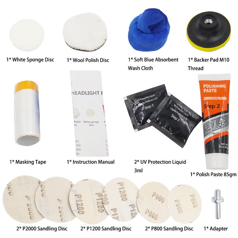VISBELLA Headlight Restoration Repair Kit DIY Headlamp Car Care Repair kit Head Lamp Lens Clean Polish by machine with cloth