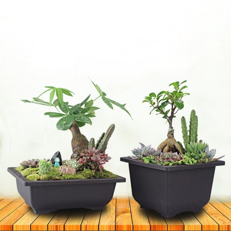 High Garden Pots Flower Planters Pot Imitation Balcony Square Pots Flower Bonsai Bowl Planter Rectangle Bonsai