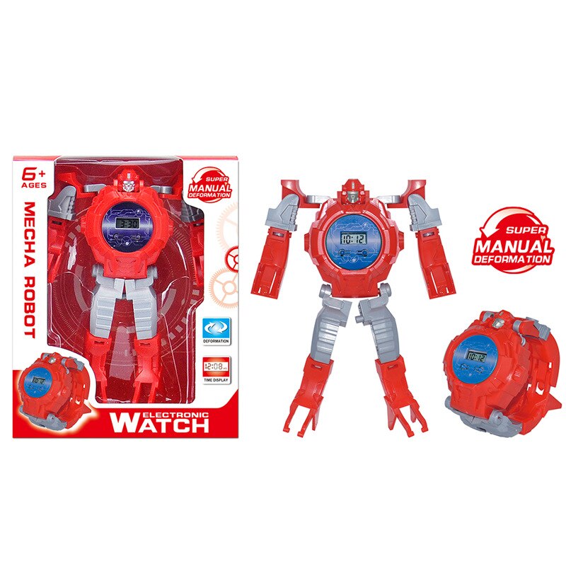 Cross Border Stall CHILDREN'S Cartoon Electronic Transformers Robot Watch Douyin Toy Items: Red Colorful Box