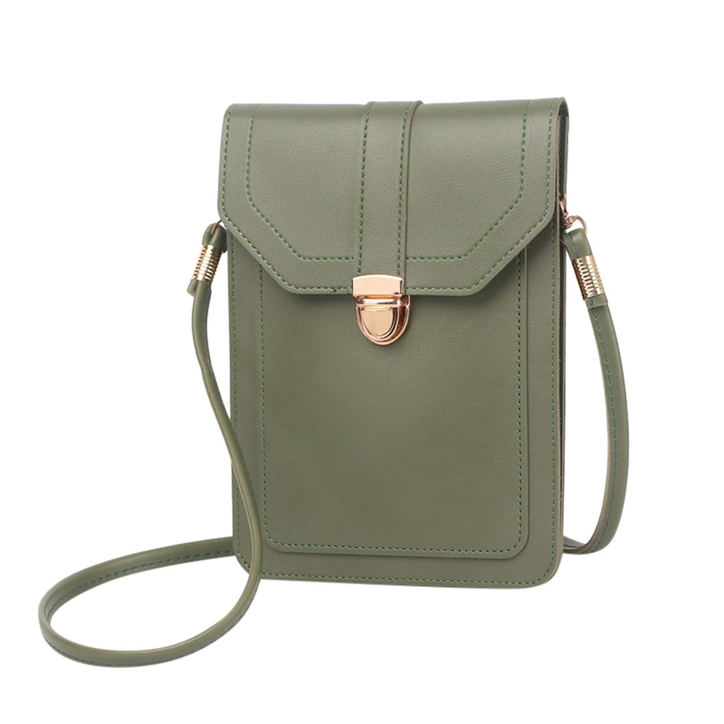 Sac en cuir pour Mini téléphone portable | Sacs à bandoulière, avec arrière latéral, fenêtre transparente pour écran tactile: Green 