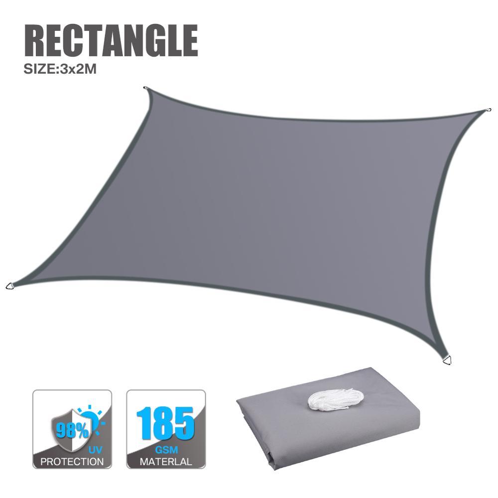 Waterproof 1800D Gray Square Rectangle Shade Sail Garden Terrace Canopy Swimming Sun Shade Camping Hiking Yard Sail Awning Tent: Grey 3x2M