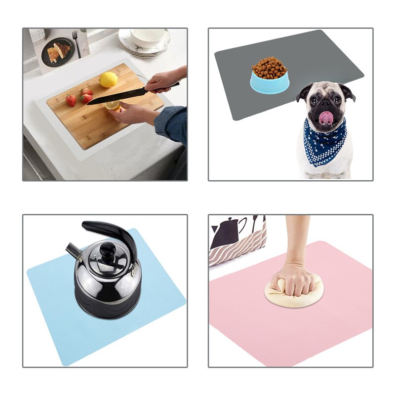 Set of 4 Silicone Placemats for Kitchen Dining Table Mat Set Heat Insulation Anti-Skidding Washable Durable Waterproof Kids Grey