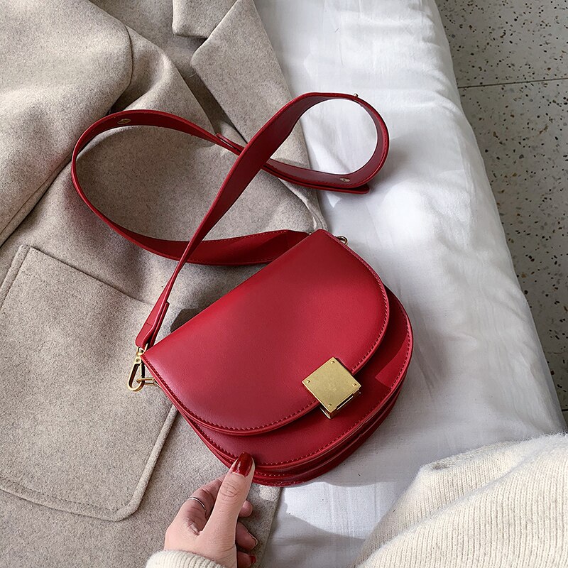 Sac à main de selle en cuir couleur Pure pour femmes, sac à main Vintage de bonne , sacoche à bandoulière à verrouillage de styliste, hiver: 19 CM Red wine