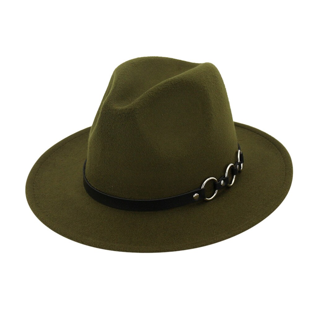Elegante Grijze Wollen Fedora Hoed Voor Vrouwen Herfst Vintage Trilby Caps Wide Brim Jazz Kerk Toevallige Mannen Vilt Bowler Hoeden G: Army Green
