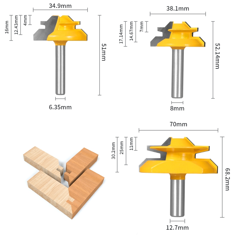 YUSUN 1 pieza 45 ° Broca enrutadora de inglete con bloqueo de grados, fresa para carpintería, herramientas de madera