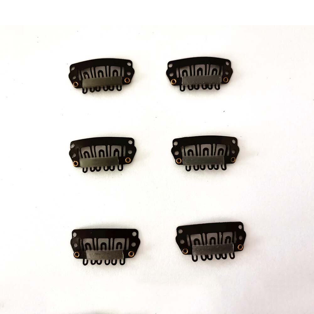 20pcs 2.8cm 6 teeth U Shape Snap Clips for Hair Extensions Wig Berets Caps Fix Clip-on Clips with Rubber BB Clips For Toupee DIY: Dark Brown