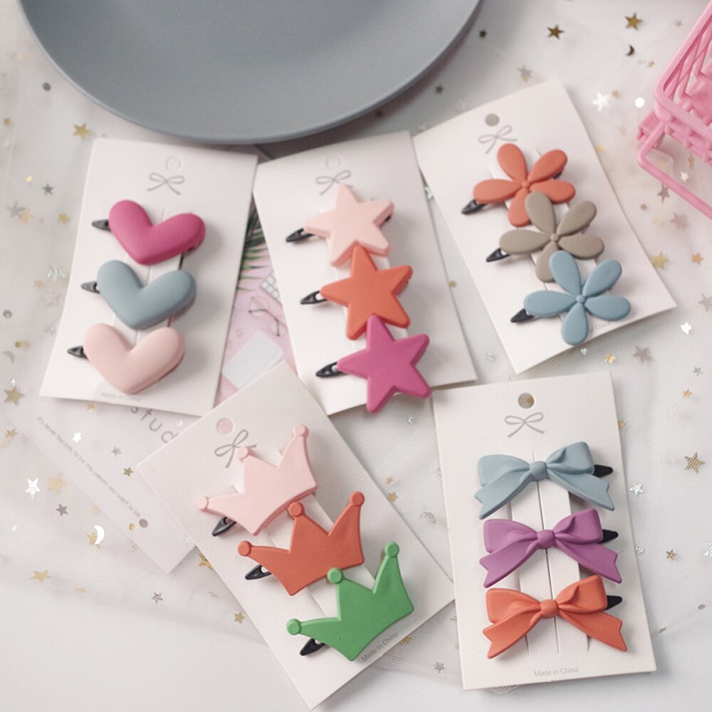 Meisjes Haarspeldjes 3 Stks/partij Candy Kleur Ster Hart Haar Clip Kinderen Bloem Boog Leuke Haarspeld Hoofddeksels Meisje Haar Accessoires