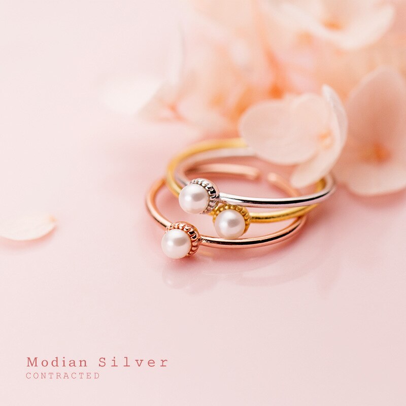 Modian 3 Farbe Elegante Perle Offene Einstellbare Sterling Silber 925 Ring für Frauen Stapelbare Schlank Ring Edlen Schmuck Schmuckstück