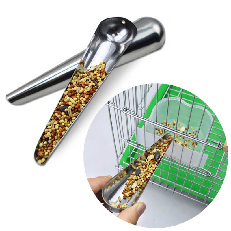 Bird Feeder Bird Seed Dispenser Stainless Steel Spoon for Bird Feeding Pet Bird Accessories Parrot Pigeon Seed Container