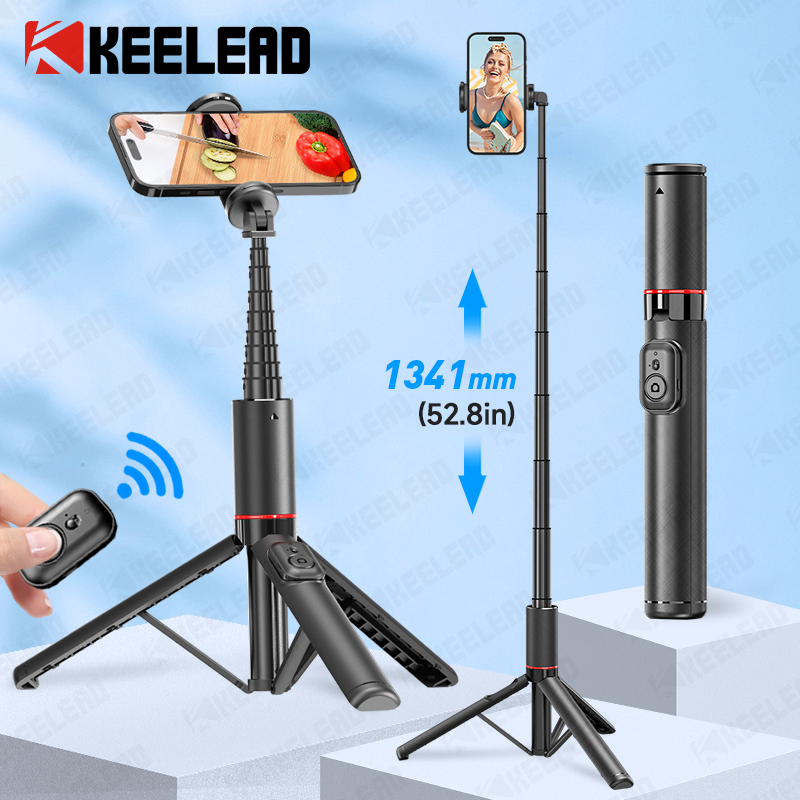 KEELEAD Statief Uitschuifbare paal Draagbare Selfie Stick Telefoonstandaard voor mobiele telefoons 360° ° Rotatie-opname vlog met afstandsbediening