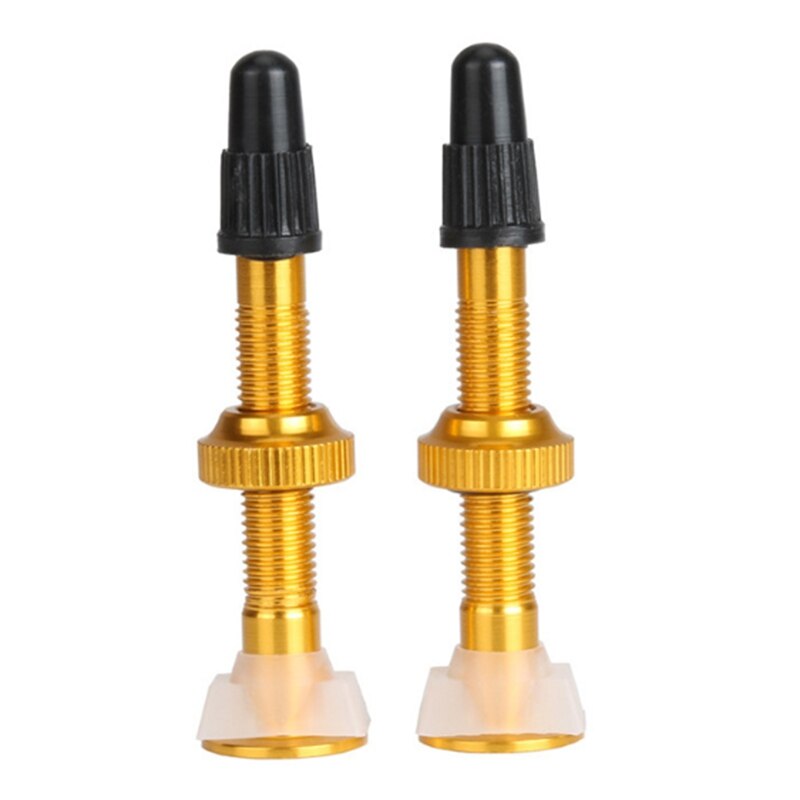 Bicycle Valve for Road Tubeless Rim Alloy Stem Brass Core Cap: gold