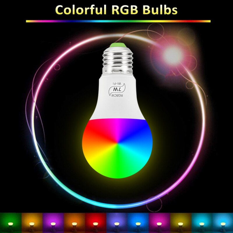 Magic 7W E27 RGB WIFI Led Bombilla inteligente lámpara de automatización del hogar inteligente inalámbrica, 85-265V bombilla Compatible para ALexa Google Home