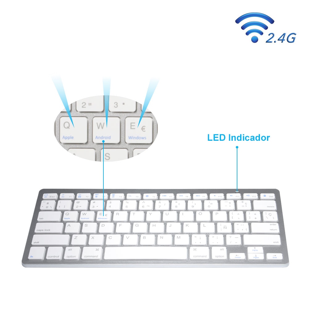 78-key Spanish Keyboard Bluetooth Ultra Slim Keyboard for Windows 2000, NT, XP, Vista, Mac iOS