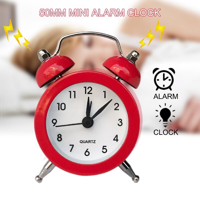 Mini Alarm Clock Electronic Round Number Double Bell Desk Table Digital Quartz Clock Home Decoration Retro Portable Cute Durable