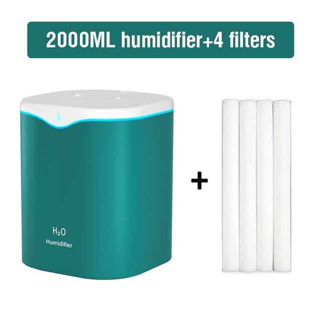 2200ml Double Nozzle Air Humidifier Essential Oil Aroma Diffuser With Coloful LED Aromatherapy Diffuser Ultrasonic Humidifiers: green filter 4