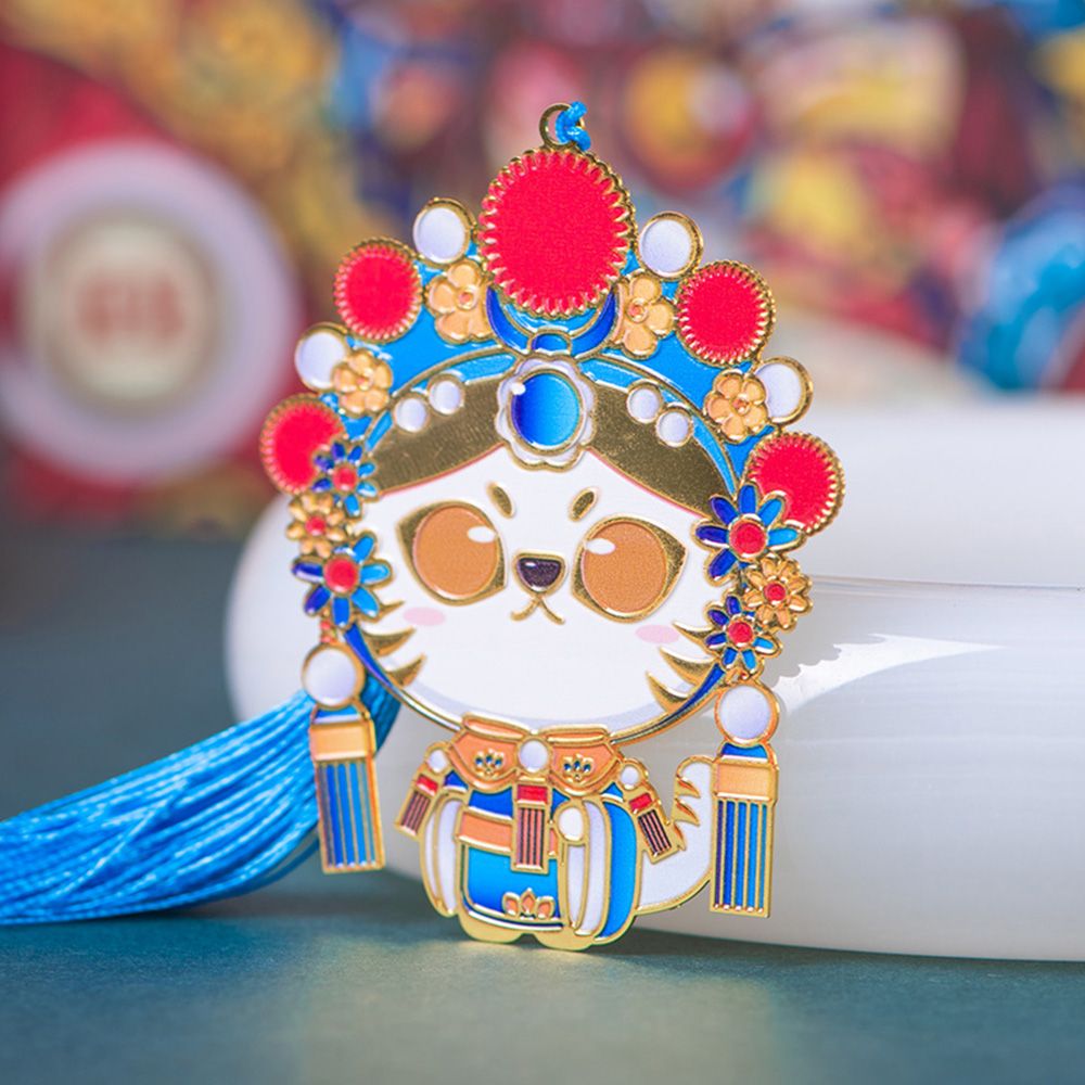 Chinese Style Peking Opera Retro Metal Bookmark Animal Pendant Hollow Bookmark Book Tassel Pagination Mark Stationery: Style 2
