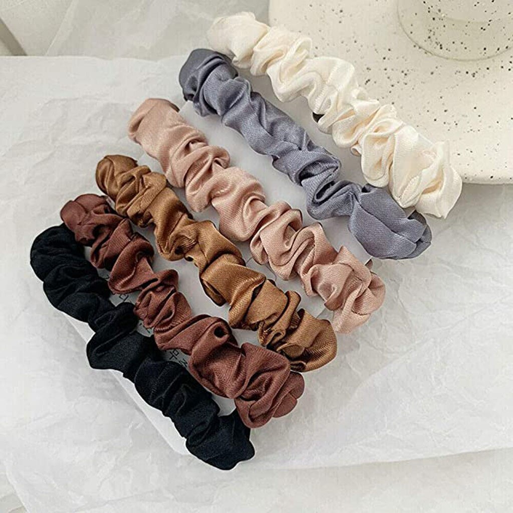 Conjunto de 6 colores de cintas para el pelo, lazos elásticos para el pelo, de satén, accesorios de cuerdas, chouchou, cheveux, femme # w