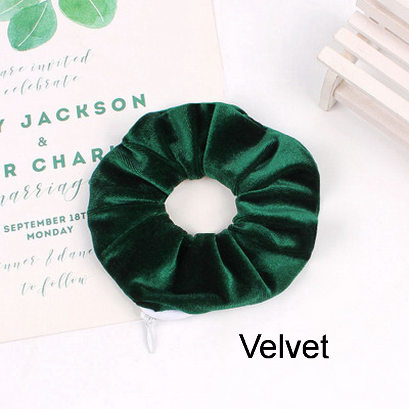 Women Satin Zip Scrunchies Elastic Velvet Hairbands Leopard Crunchy Hair Ties Pocket Scrunchie Holder With Zipper Headwear: Fuchsia