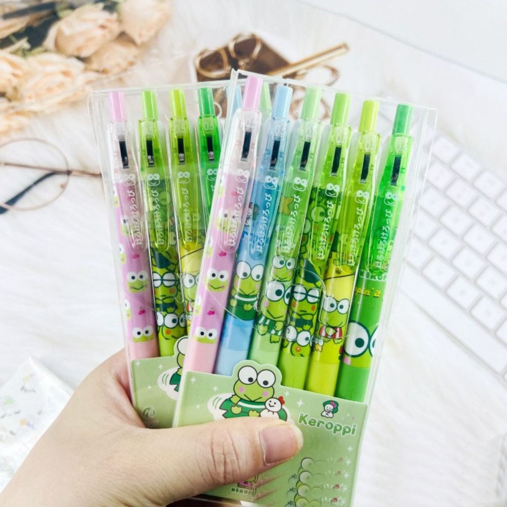 6Pcs/Set Kawaii Keroppi Gel Pens Handwriting 0.5mm School Supplies Ink Pen Cute Frog Office Stationery Ballpoint Pen