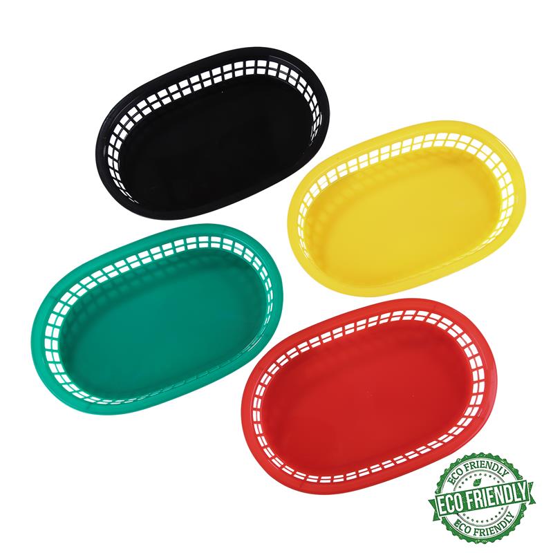 12pcs Fast Food Platter Food Grade Plastic French Fries Baskets Dog Burger Dinner Plate Restaurant Serving Tray Bar Tools