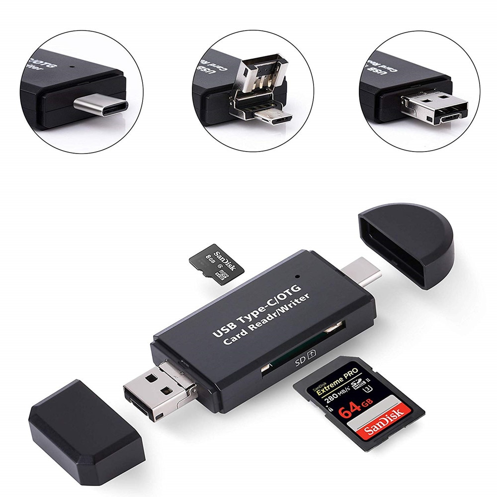 3 In 1 Micro USB naar USB Type C OTG Card Adapter USB 2.0 Memory Card Reader Voor SDXC, SDHC, SD, Micro SD, Micro SDXC, Micro SDHC