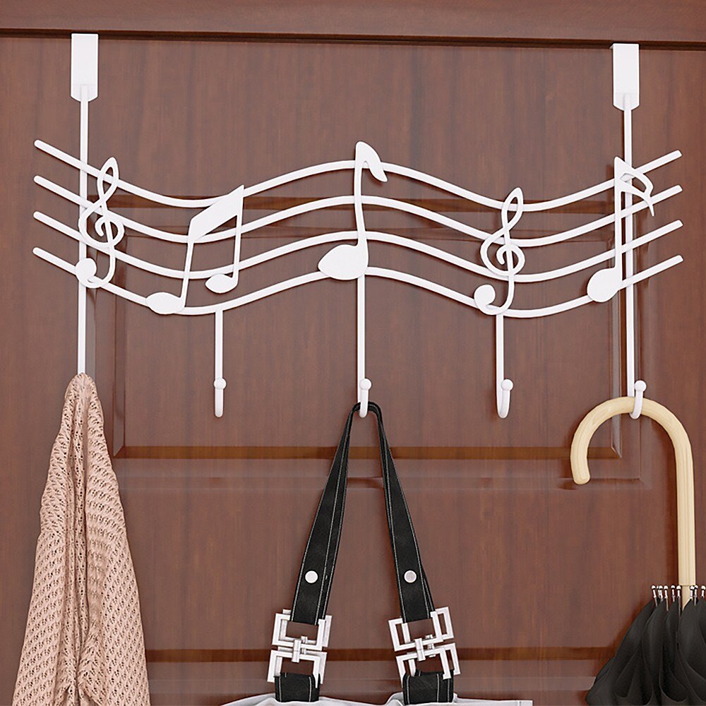 Punch-Gratis Smeedijzeren Deur Achter Haak Rack Landelijke Music Note Stijl Metalen Kleerhanger Boor-Gratis En nail-Gratis Thuis Opslag: white