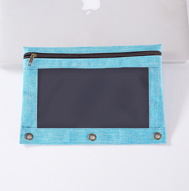 B5 PVC classeur fermeture éclair étui à crayons fichier facture reçu poche grande capacité maille reliure stylo sacs étui avec fenêtre transparente: Blue